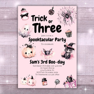 Trick eller Three Girl Cute Halloween 3th Birthday Inbjudningar