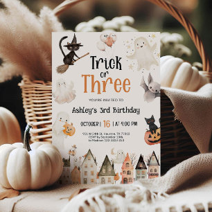 Trick eller Three Halloween 3rd Birthday Inbjudningar