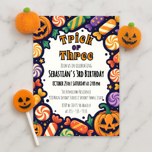 Trick eller Three Halloween 3rd Birthday Party Inbjudningar