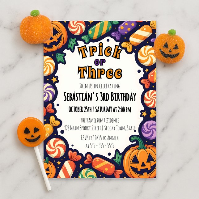 Trick eller Three Halloween 3rd Birthday Party Inbjudningar (Skapare uppladdad)