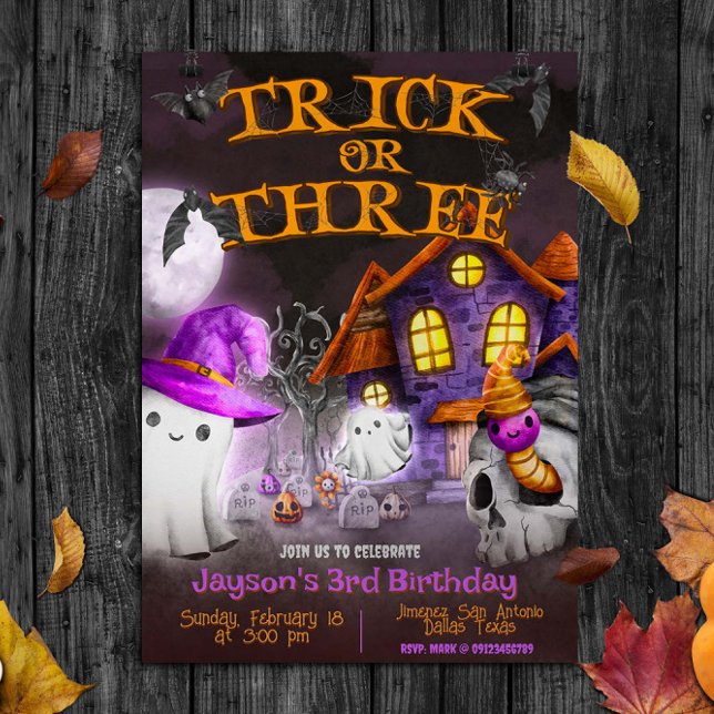 Trick eller Three - Spooky 3rd Birthday Inbjudningar (Trick or Three - Spooky 3rd Birthday Invitation)