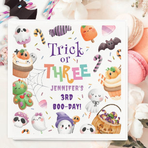 Trick eller tre! Cute Lila Halloween 3:e födelseda Pappersservett