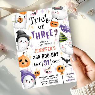 Trick eller tre! Cute Spöken Halloween 3:e födelse Inbjudningar