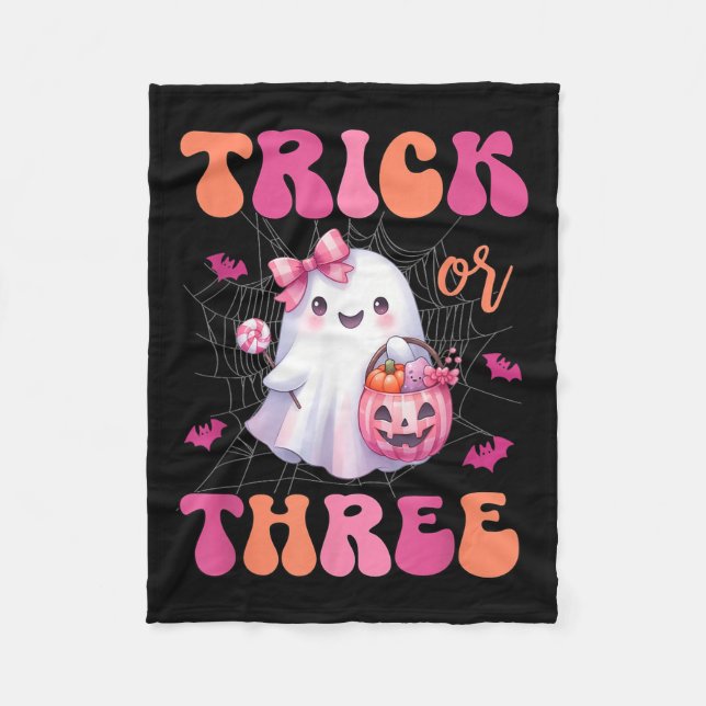 Trick eller tre Halloween 3 ÅRS Ghost Birthda Fleecefilt (Framsidan)