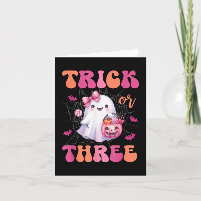 Trick eller tre Halloween 3 ÅRS Ghost Birthda Kort (Framsida)