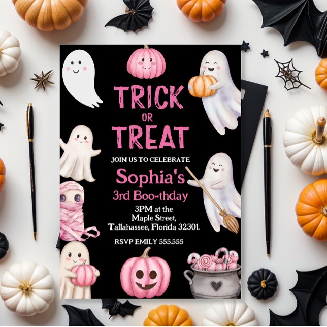 Trick eller tre Halloween Ghost 3:e födelsedagen P Inbjudningar (Skapare uppladdad)