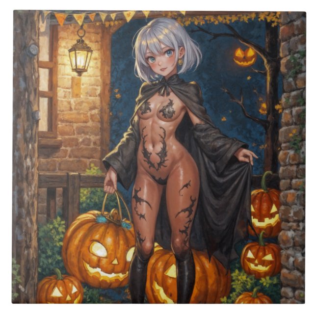 Trick eller Treat, Modig Halloween Costume Girl Kakelplatta (Framsidan)