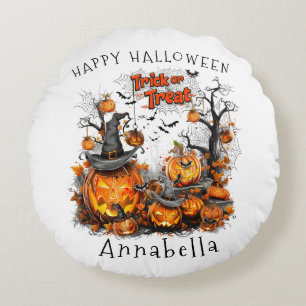 Trick eller Treats I Halloween Pumpkin Rund Kudde