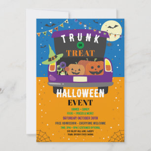 Trick eller Trunk Event Halloween Car Party Inbjudningar