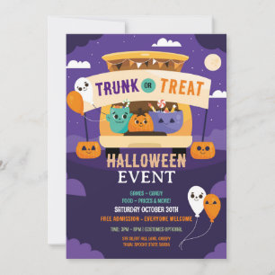 Trick eller Trunk Event Halloween Car Party Inbjudningar