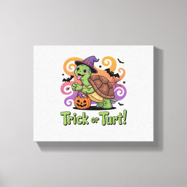 Trick eller Turt Funny Turtle Halloween Canvastryck (Framsida)