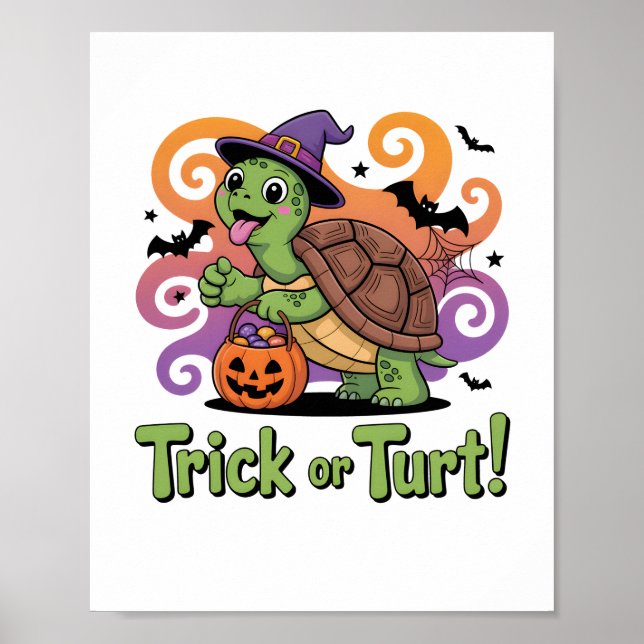 Trick eller Turt Funny Turtle Halloween Poster (Framsidan)