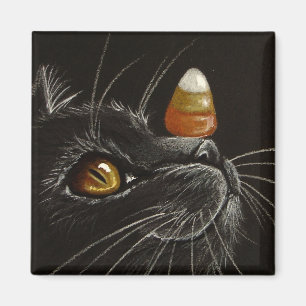 Trick med fester! - Svart katt- & candy cornmagnet Magnet