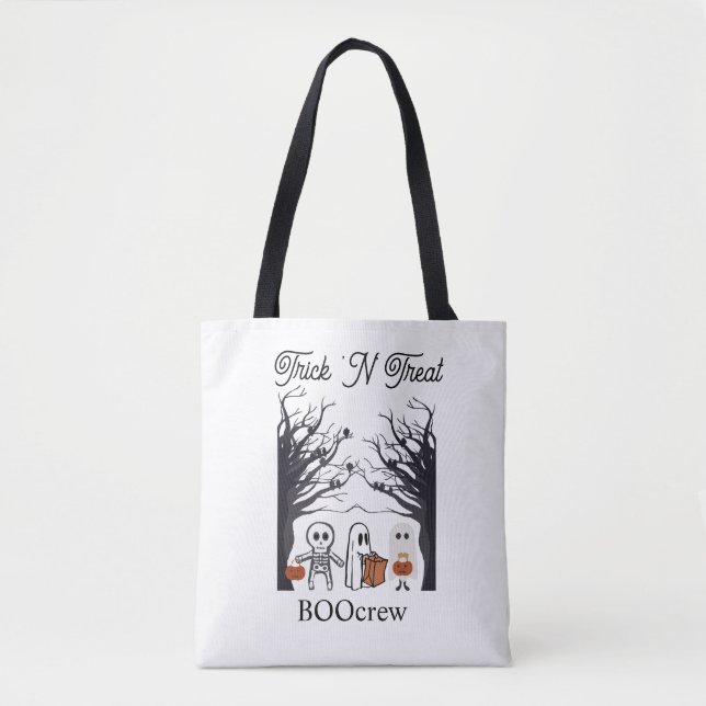🎃 Trick’N’ Treat BOOcrew Tote Bag | Cute Hallowee Tygkasse (Framsida)