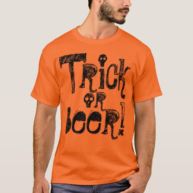 Trick or Beer Fun Halloween Orange T-Shirt (Framsida)