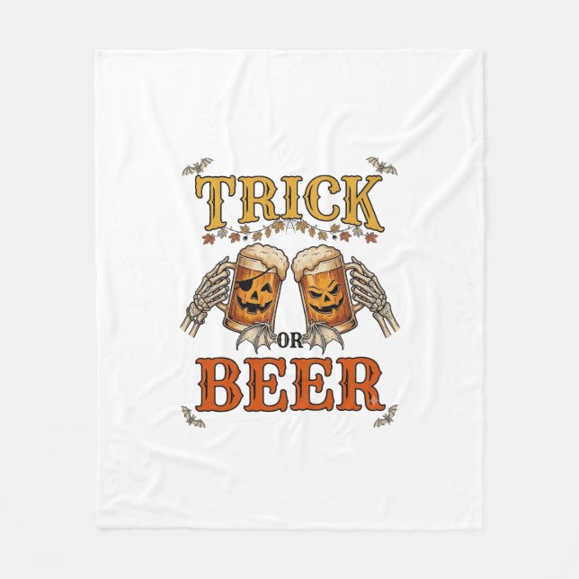 Trick Or Beer Halloween-mugg Pumpa Skelett-händer Fleecefilt (Framsidan)