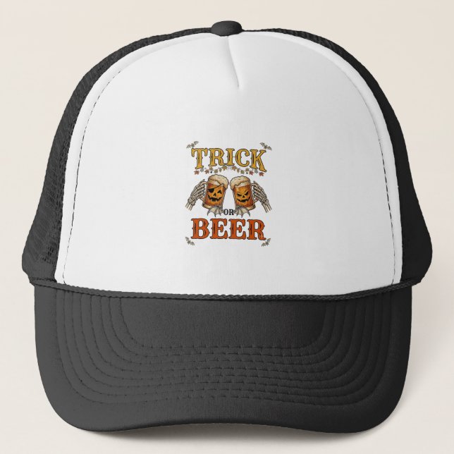 Trick Or Beer Halloween-mugg Pumpa Skelett-händer Keps (Framsida)