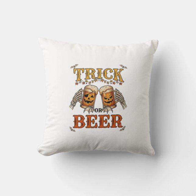 Trick Or Beer Halloween-mugg Pumpa Skelett-händer Kudde (Framsida)