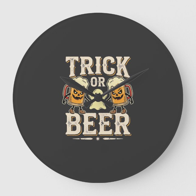 Trick or Beer Halloween Öl Design_1 Stor Klocka (Framsida)