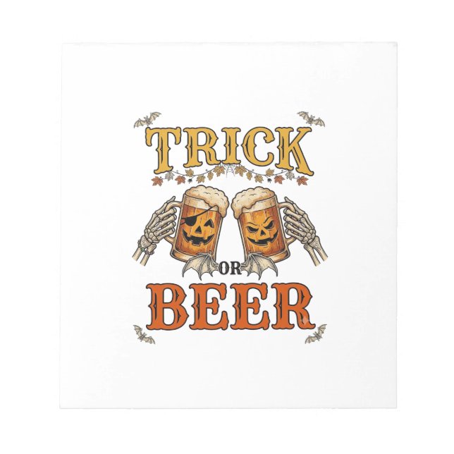 Trick Or Beer Halloween Pumpa Mugg Skelett Händer Anteckningsblock (Framsida)