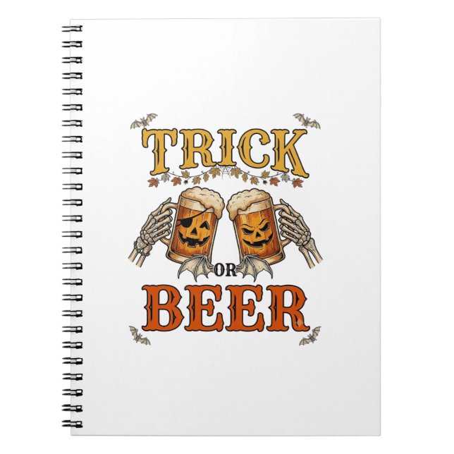 Trick Or Beer Halloween Pumpa Mugg Skelett Händer Anteckningsbok (Framsidan)