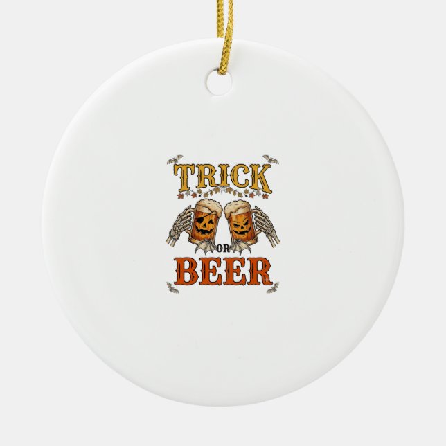 Trick Or Beer Halloween Pumpa Mugg Skelett Händer Julgransprydnad Keramik (Framsidan)