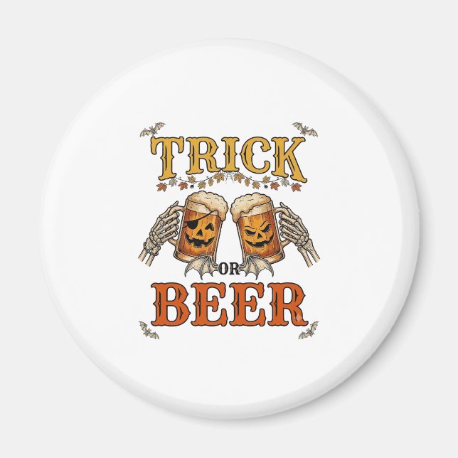 Trick Or Beer Halloween Pumpa Mugg Skelett Händer Magnet (Framsidan)