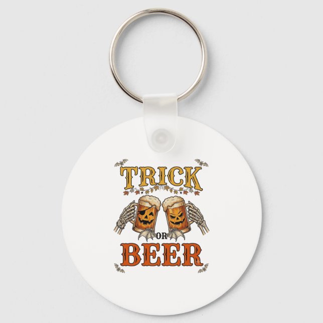 Trick Or Beer Halloween Pumpa Mugg Skelett Händer Nyckelring (Framsida)