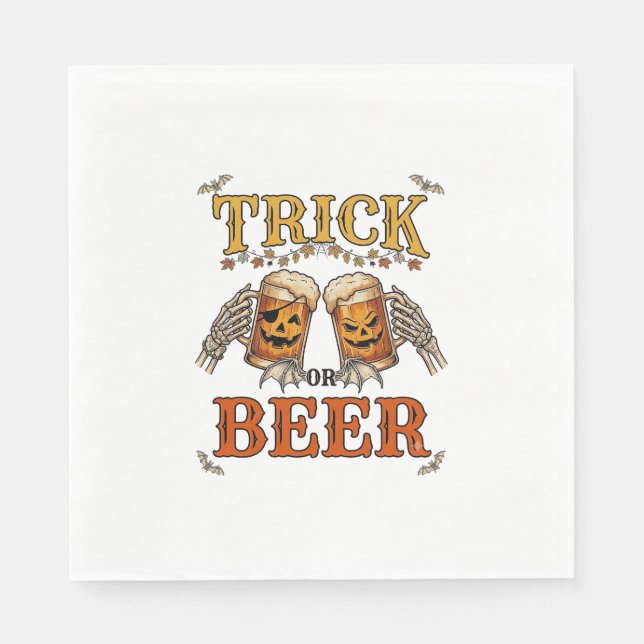 Trick Or Beer Halloween Pumpa Mugg Skelett Händer Pappersservett (Framsidan)