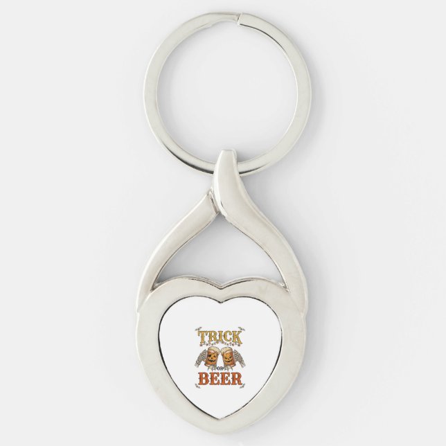 Trick Or Beer Halloween Pumpa Mugg Skelett Händer Twisted Heart Silverfärgad Nyckelring (Framsidan)