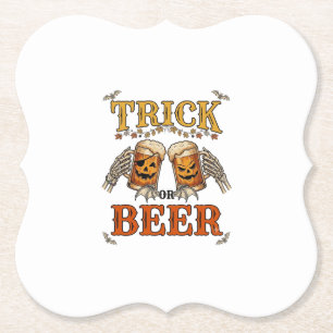 Trick Or Beer Halloween Pumpa Mugg Skelett Händer Underlägg Papper