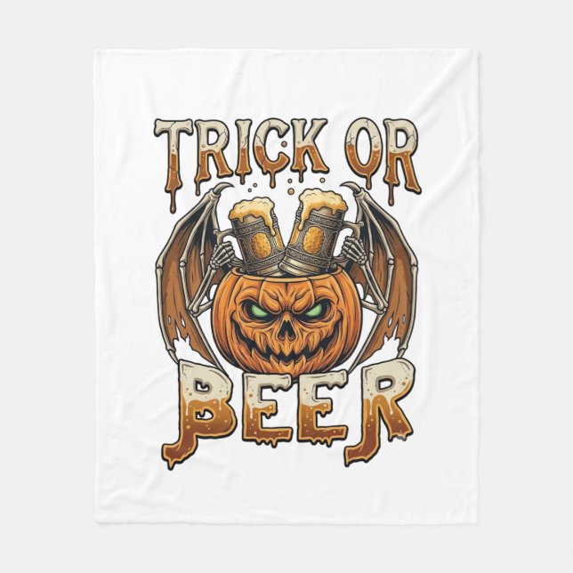Trick Or Beer Halloween-pumpa Skelettvingar Mugg Fleecefilt (Framsidan)