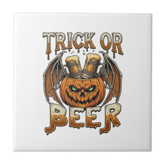 Trick Or Beer Halloween-pumpa Skelettvingar Mugg Kakelplatta