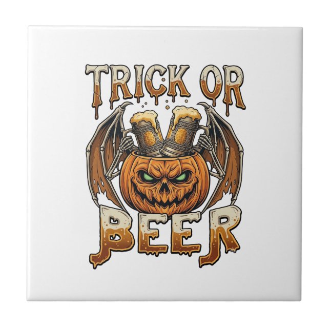 Trick Or Beer Halloween-pumpa Skelettvingar Mugg Kakelplatta (Framsidan)