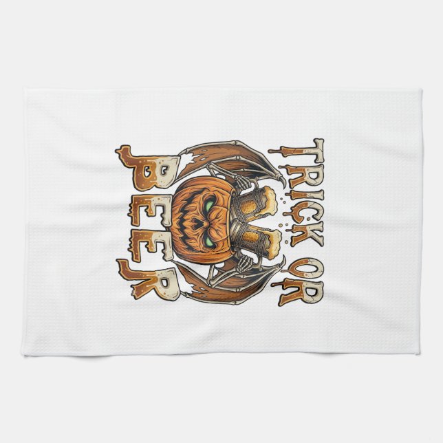 Trick Or Beer Halloween-pumpa Skelettvingar Mugg Kökshandduk (Horisontell)