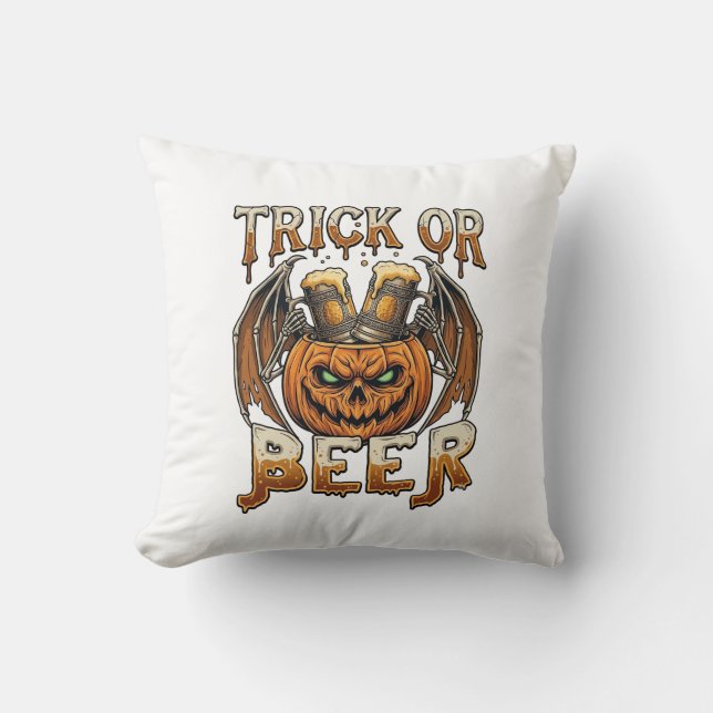 Trick Or Beer Halloween-pumpa Skelettvingar Mugg Kudde (Framsida)
