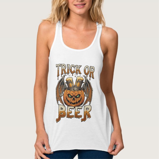 Trick Or Beer Halloween-pumpa Skelettvingar Mugg Linne Med Racerback (Framsida)