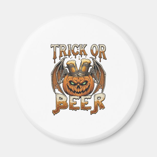 Trick Or Beer Halloween-pumpa Skelettvingar Mugg Magnet (Framsidan)