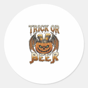 Trick Or Beer Halloween-pumpa Skelettvingar Mugg Runt Klistermärke