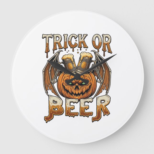 Trick Or Beer Halloween-pumpa Skelettvingar Mugg Stor Klocka (Framsida)