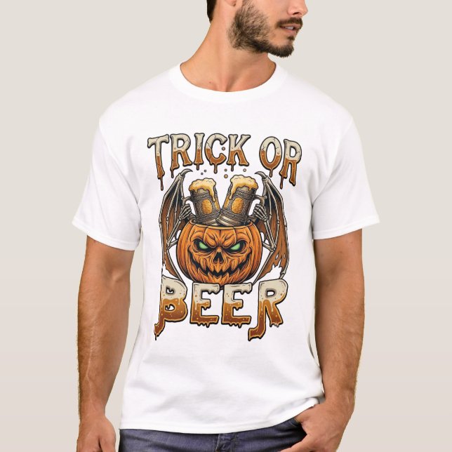 Trick Or Beer Halloween-pumpa Skelettvingar Mugg T Shirt (Framsida)