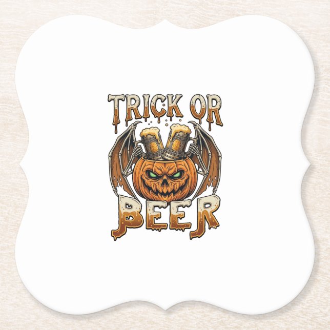 Trick Or Beer Halloween-pumpa Skelettvingar Mugg Underlägg Papper (Framsida)