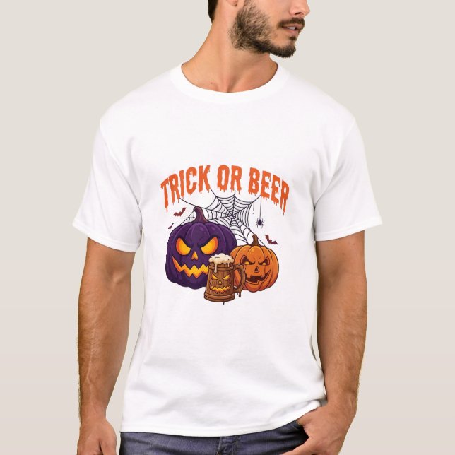 Trick Or Beer Halloween-pumpamugg Spindelnät_1 T Shirt (Framsida)