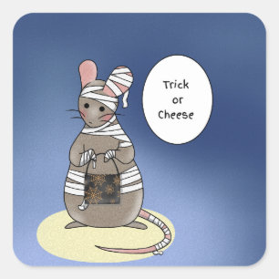 Trick-or-Cheese Halloween Mummy Mouse Fyrkantigt Klistermärke