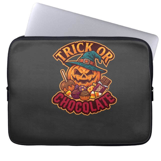 Trick Or Chocolate Halloween Pumpa Häxhatt Kan Laptop Fodral (Framsidan)