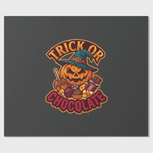 Trick Or Chocolate Halloween Pumpa Häxhatt Kan Presentpapper