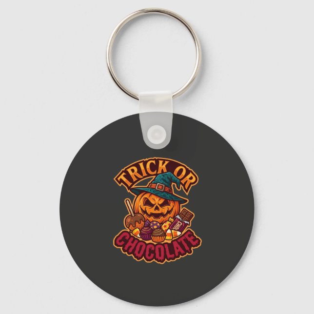 Trick Or Choklad Halloween Pumpa Häxa Hatt Burk Nyckelring (Framsida)