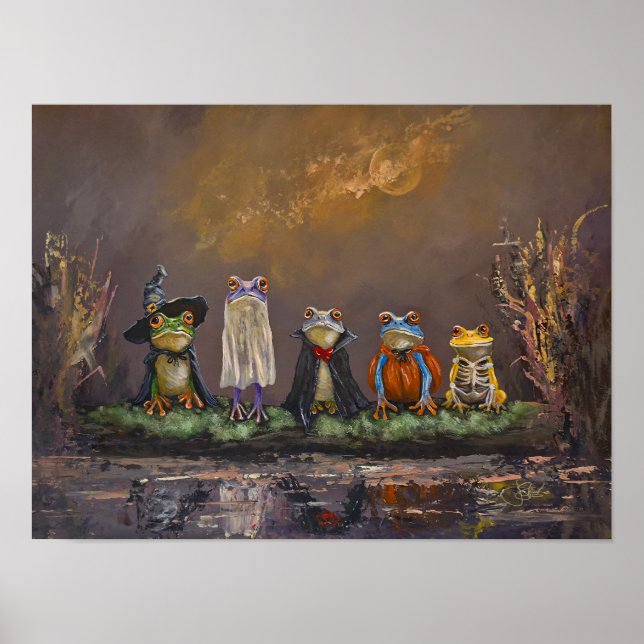 Trick or Croak handmålad halloween Poster (Framsidan)