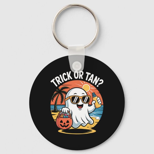 Trick Or Tan Roligt Halloween Söt Spöke Beach Somm Nyckelring (Framsida)