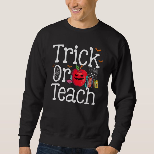 Trick or Teach Apple  Teacher Halloween Costume Lång Ärmad Tröja (Framsida)